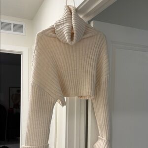 Zara Cream Ribbed Cowl Neck Sweater